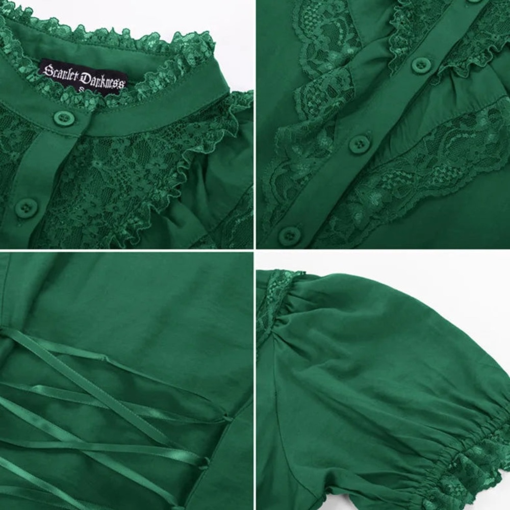 Scarlet Darkness Lace Patchwork Puffed Stand Coll… - image 2